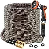 BazeSync Garden Hose 50ft, Lightweight Kink-Free Water Hose, Non-Expanding Flexible Outdoor Hose with Aluminum Fittings, Abrasion Resistant & Easy to Store for Yard, Lawn, Car Washing, Watering