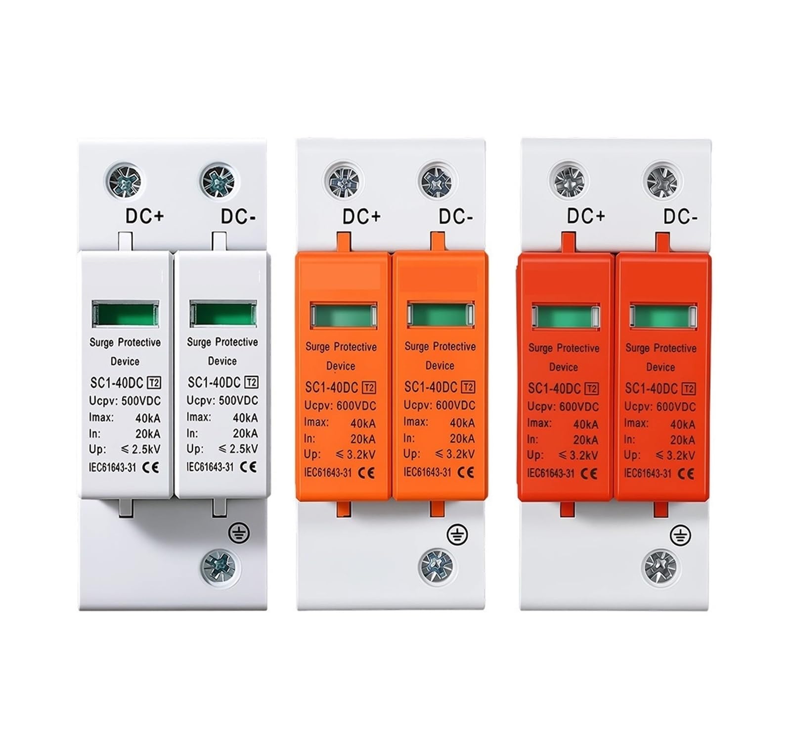Parafoudre SPD 2P DC parafoudre Rouge Orange 500V 600V 1000V Dispositif de Protection Contre Les surtensions photovoltaïques(600V,Orange)