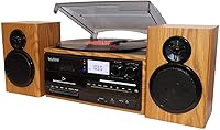 Boytone BT-28SPW All-in-One Bluetooth Turntable with Stereo Speakers, CD/Cassette, AM/FM Radio, Vinyl to MP3 Recording