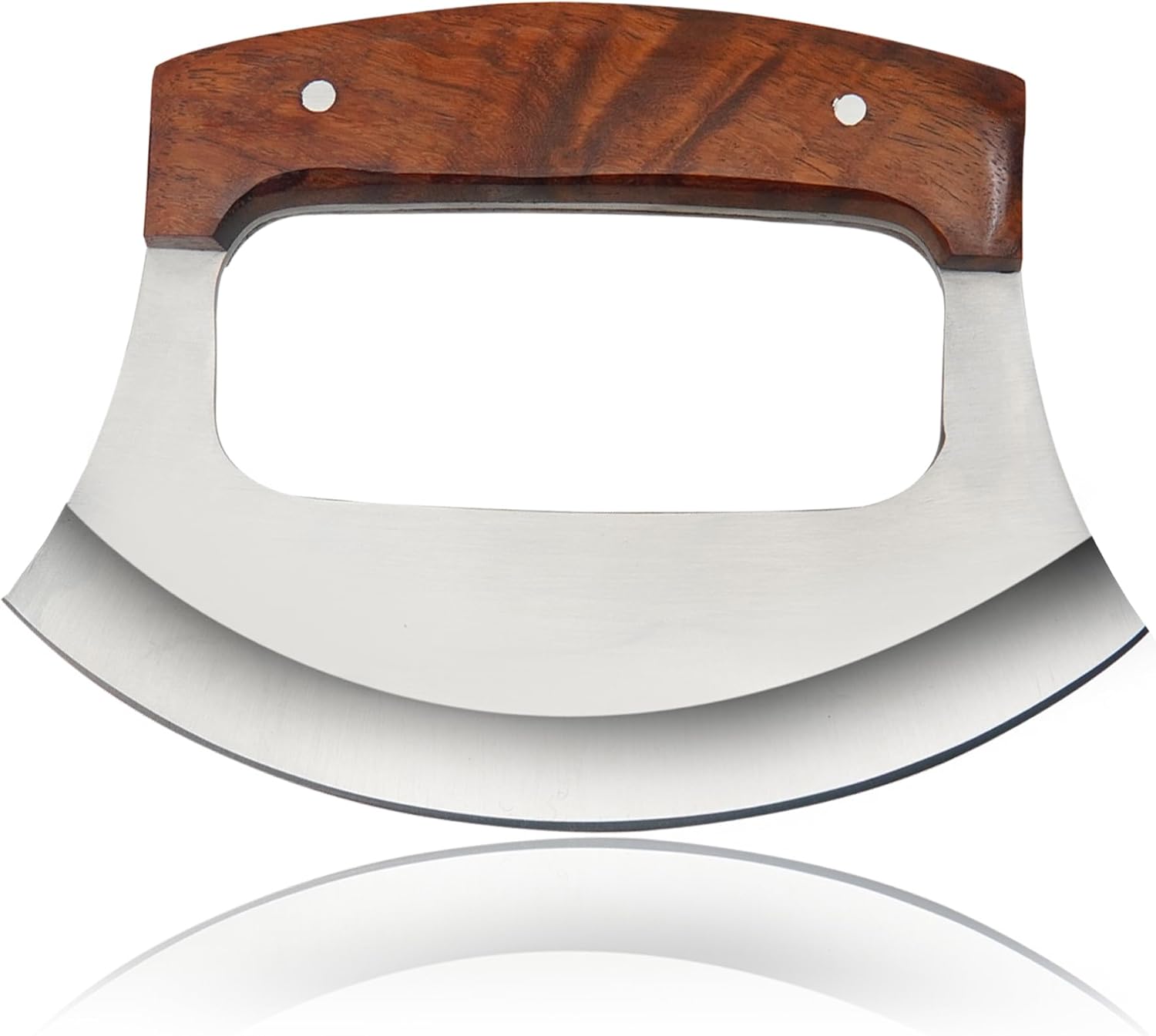 SC Handmade Ulu Knife with Wooden Stand – Mezzaluna Hash Knife for Chopping & Mincing – Ideal Tool for Herbs, Meat, Cheese, Vegetables & Kitchen Use