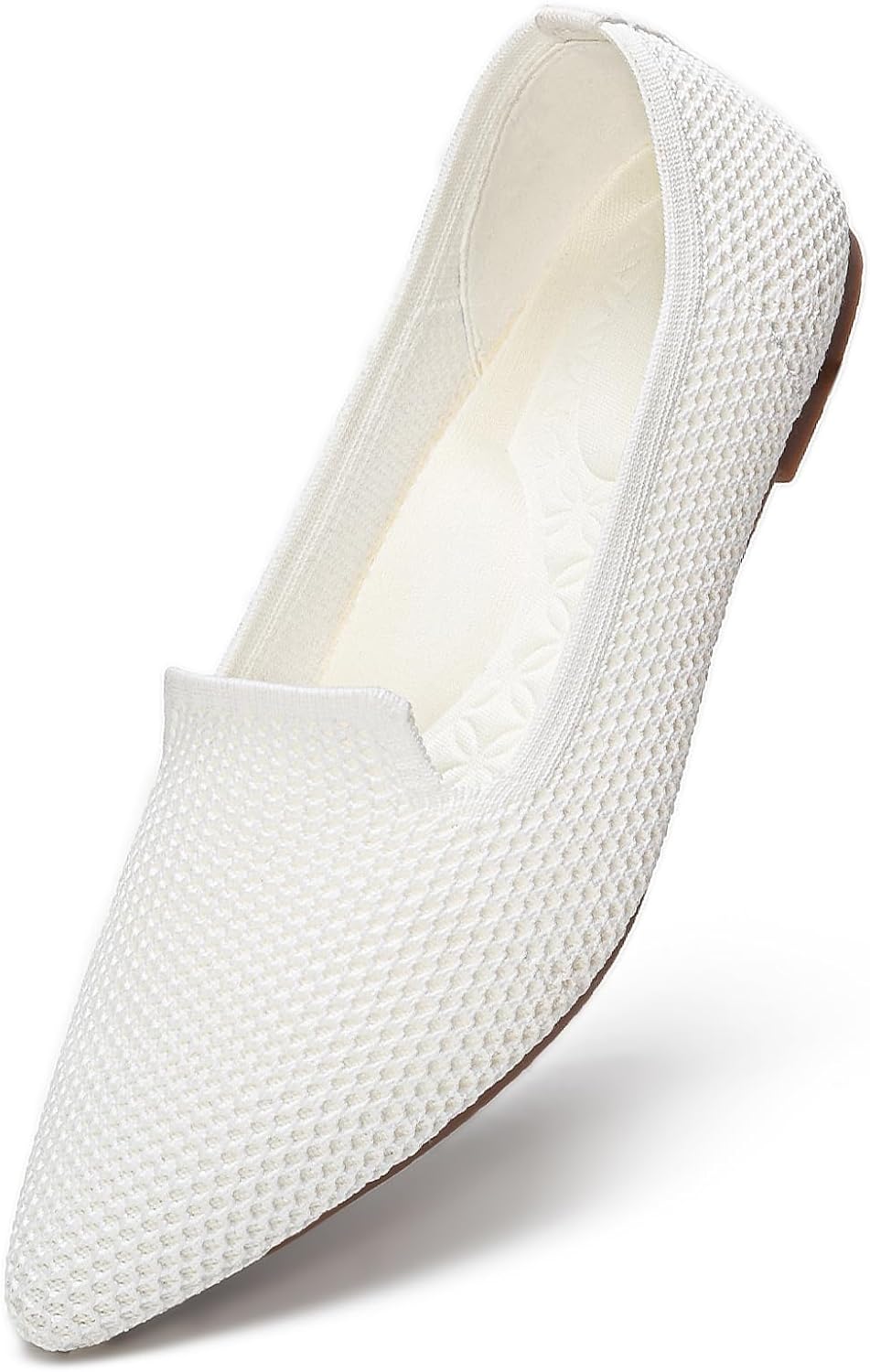 Women's Pointed Toe Flats Breathable Knit Ballet Flats with Arch Support Comfortable Dressy Slip On Shoes for Work Office Lightweight Washable Walking