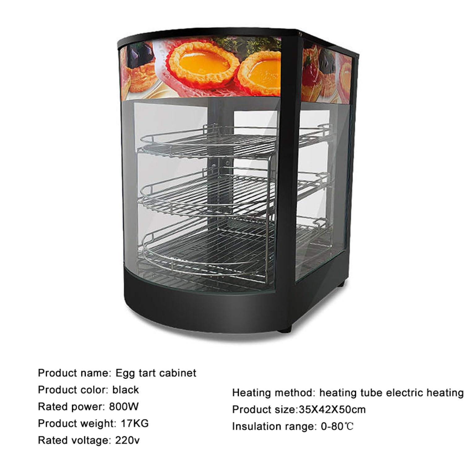 Calentador De Alimentos Comercial, Vitrina Eléctrica para Encimera De Alimentos, Gabinete para Tartas De Huevo De 800 W Y 3 Capas, Conservante De Alimentos para Pizza, Tartas, Hamburguesas