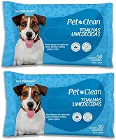 Kit 2 Toalhas Lenços Umedecidos Para Pet Cães e Gatos - Total de 100 Unidades