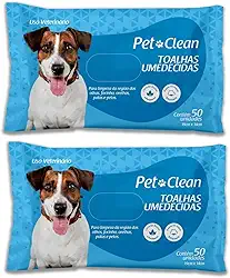 Kit 2 Toalhas Lenços Umedecidos Para Pet Cães e Gatos - Total de 100 Unidades