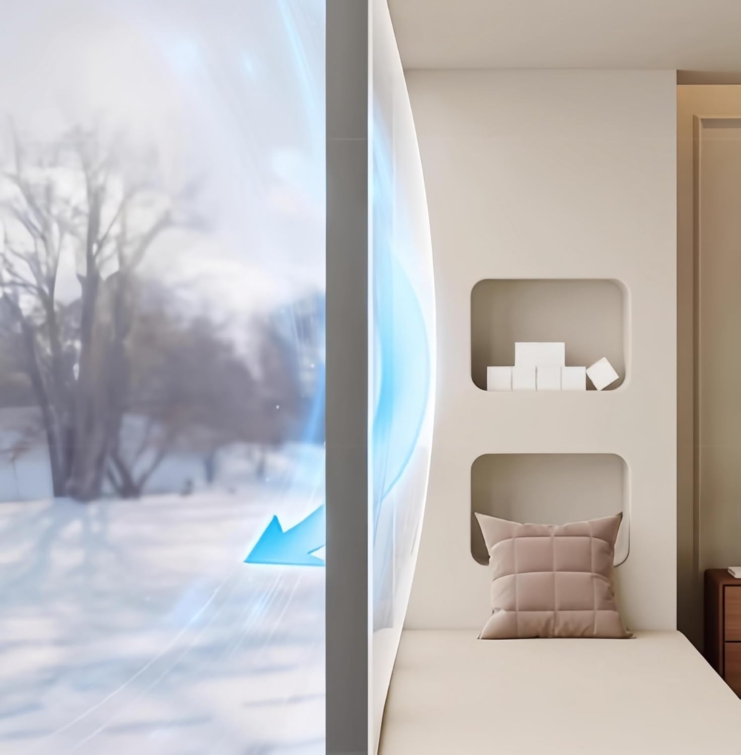 Winter Weatherproofing Window Insulation Film Transparent Heat Warm Curtains Window Insulation Kit Suitable for Living Room Bedroom Kitchen Bathroom