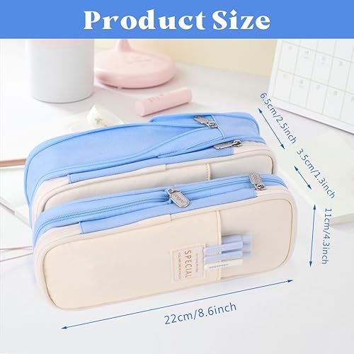 Miniatura 5 de iSuperb estuche plegable de gran capacidad para lápices, de lona, con cremallera, organizador de elementos de oficina, bolsa para bolígrafos, bolsa