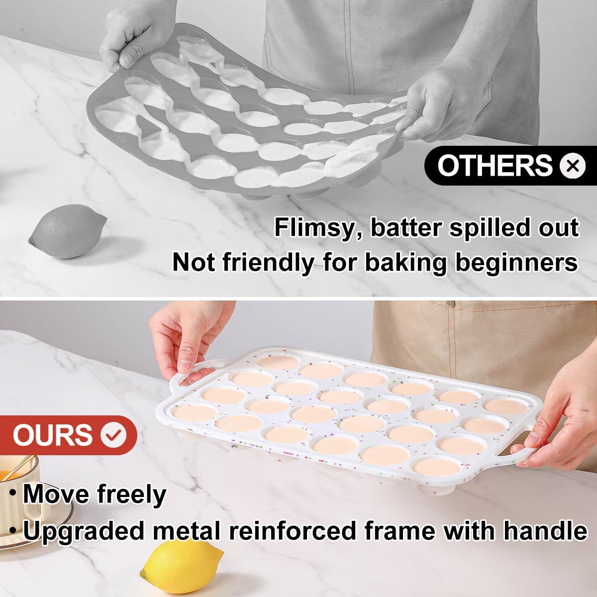 CAKETIME Mini Muffin Pan, Metal Reinforced Frame Mini Cupcake Pans 24 Cups Nonstick Muffin Silicone Molds with Handle for Baking Muffins, Cupcakes, Egg Bites 2 Pack - Image 8