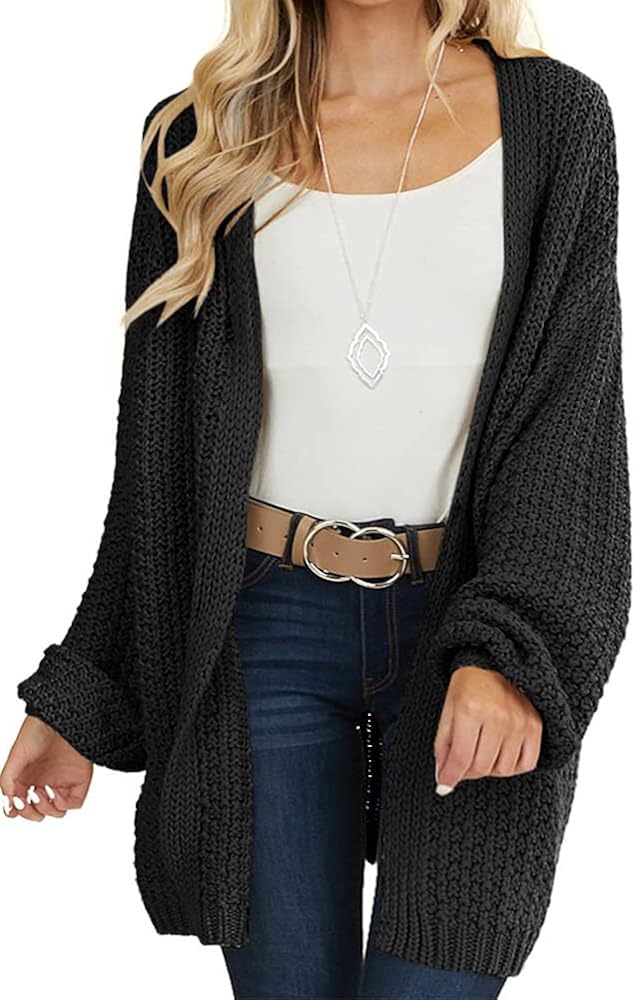 Haloumoning Women's Oversized Long Cardigan Sweaters Fall Open Front Chunky Knit Coats