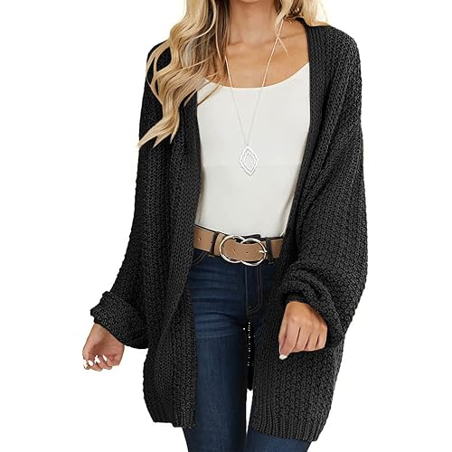 Maroway Womens Cardigan Solid Color Long Sleeve Open Front Chunky Knit Sweater Outwear