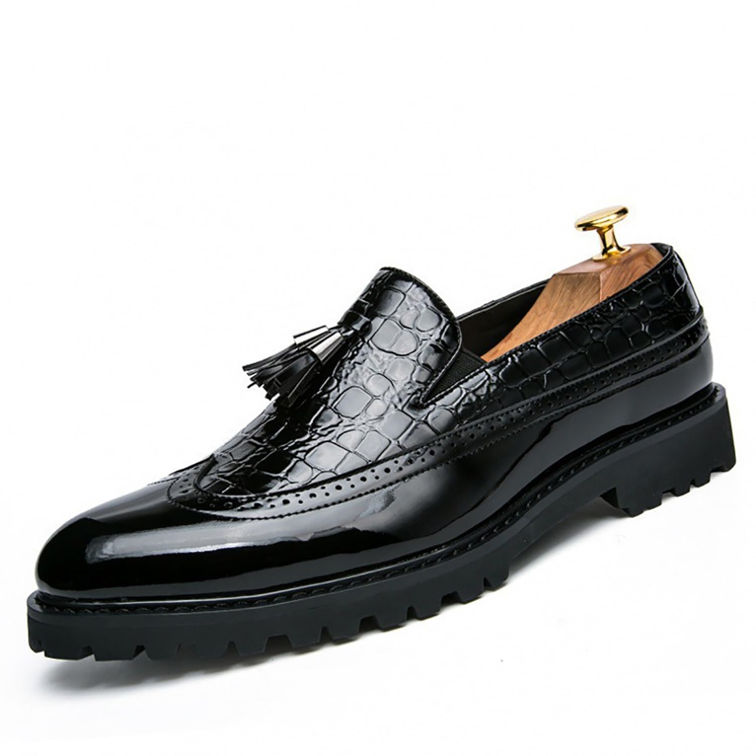 Mocasines con borlas para hombre, zapatos de vestir formales de negocios con lados elásticos para el trabajo, casual, negro, blanco, rojo
