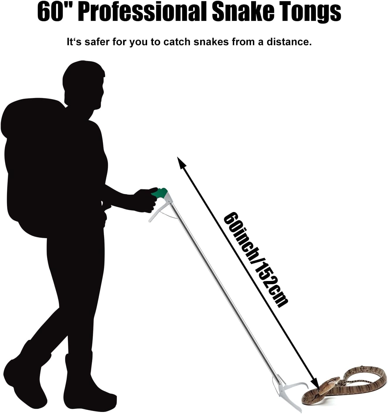60“ Professional Snake Tongs - Extra Long Heavy Duty Snake Catcher Tongs Grabber Rattle Wide Jaw Handling Tool