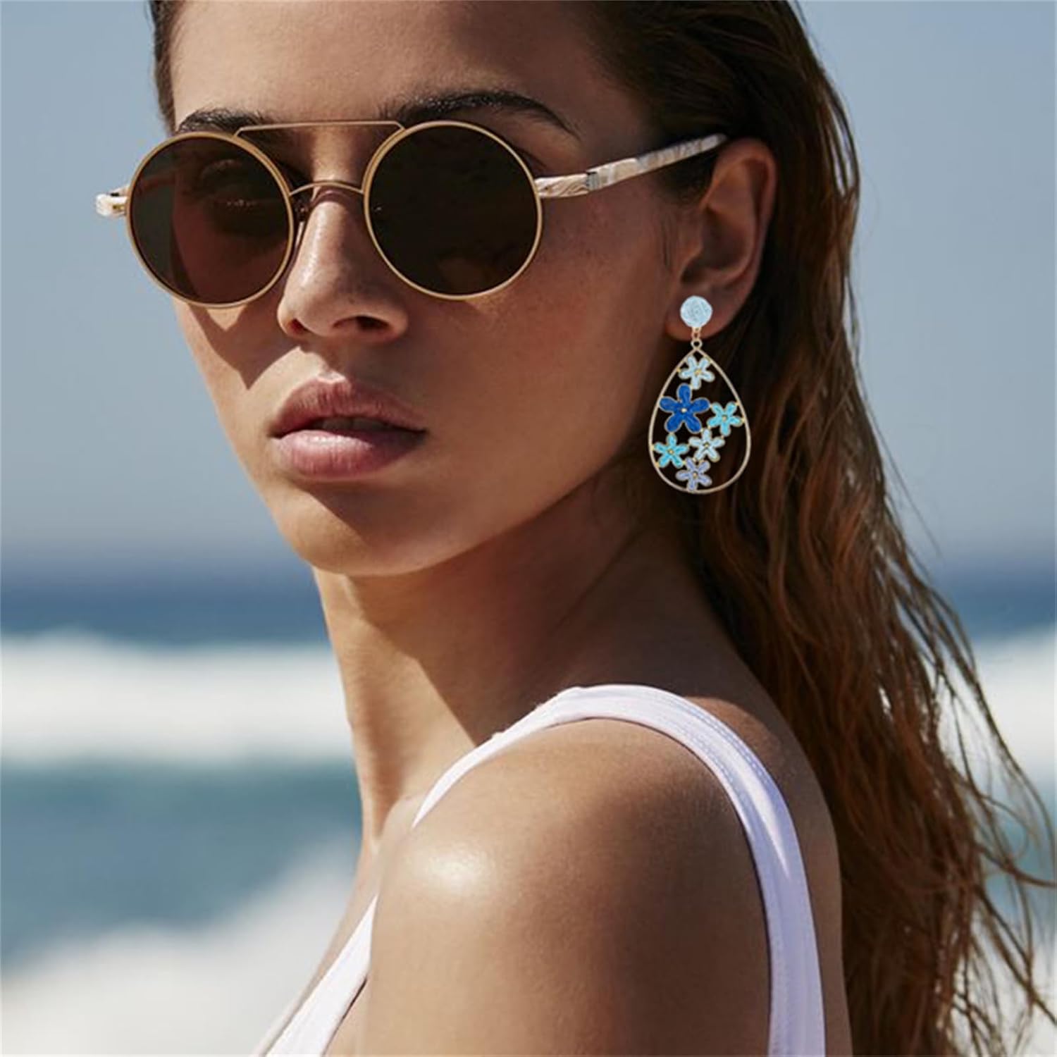 Raffia Flower Teardrop Earrings for Women Handmade Boho Cute Colorful Floral Dangle Earrings Lightweight Straw Wrapped Daisy Rattan Earrings Trendy Summer Tropical Beach Jewelry - Image 4