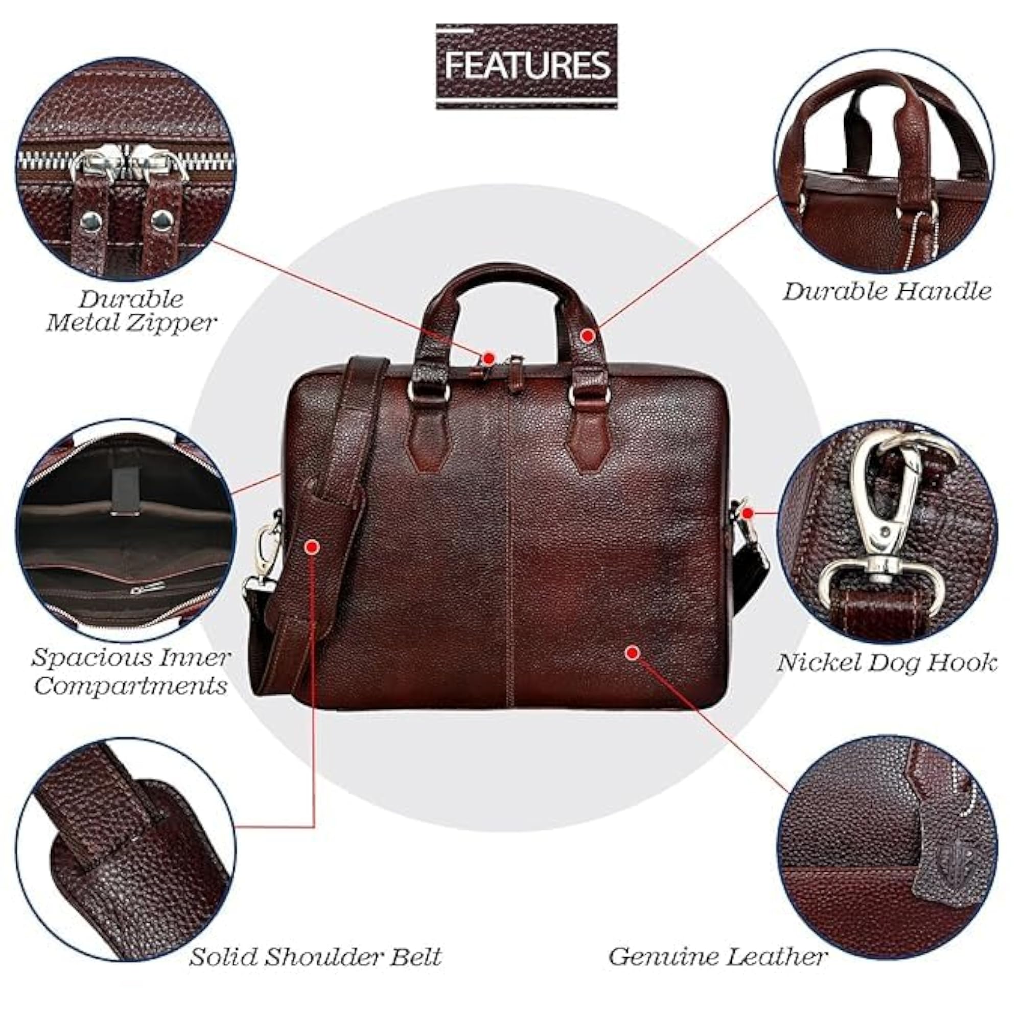 Genuine Leather Laptop Bag for Men, 15.6 inch