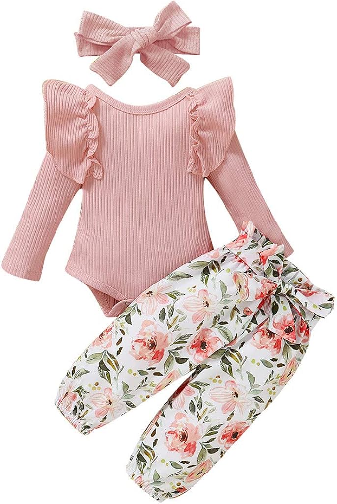 ベビー服 レジス ロンパース パンツ カチューシャ セット 新生児服 女の子 無地 フリル 長袖 カバーオール 花柄 ズボン 上下セット ヘアバンド付き かわいい 赤ちゃん服 秋冬 肌着 パジャマ 人気 子供服 撮影 出産お祝い 誕生日祝い プリント 新作販売