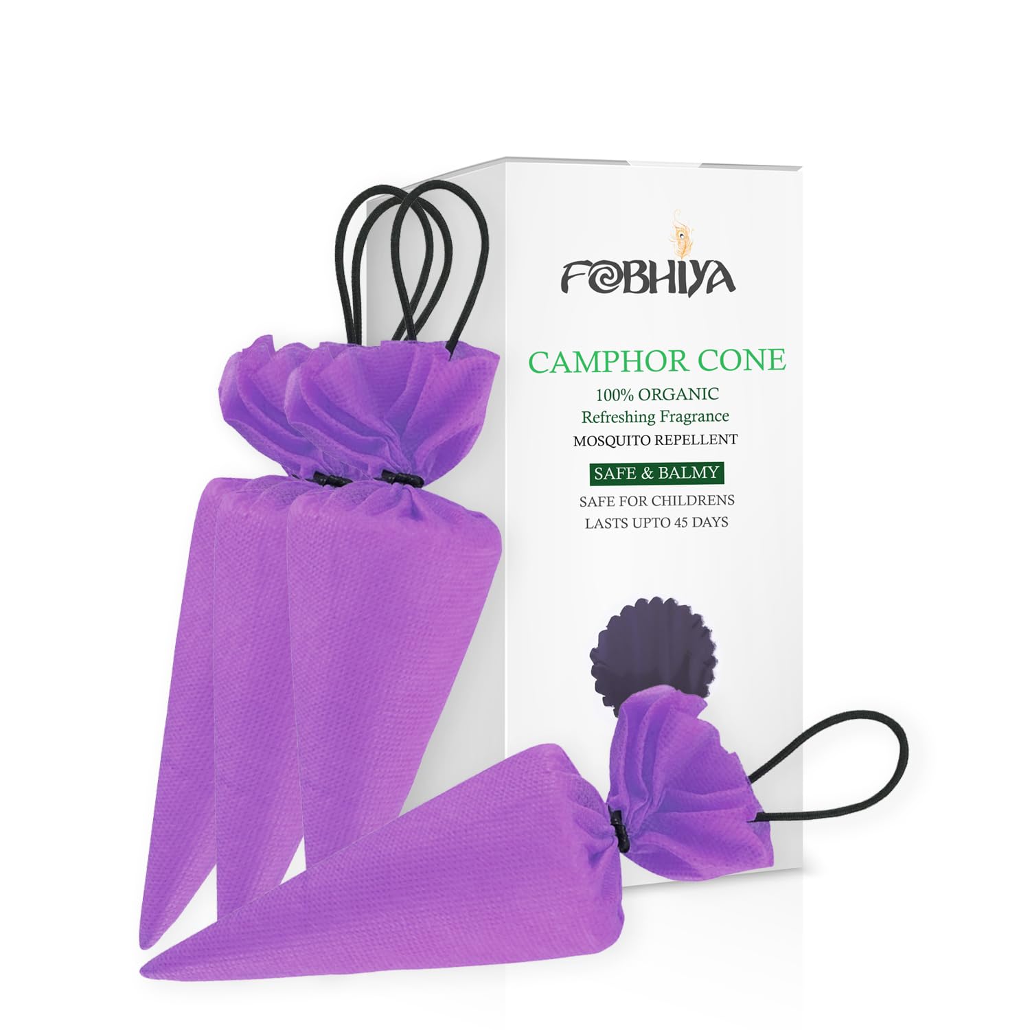 FOBHIYA® Original Camphor Giant Cone, Aqua Fresh Kapoor Cone for Car, Home, Office, and Air Freshener & Mosquito Repellent (Purple, 2)