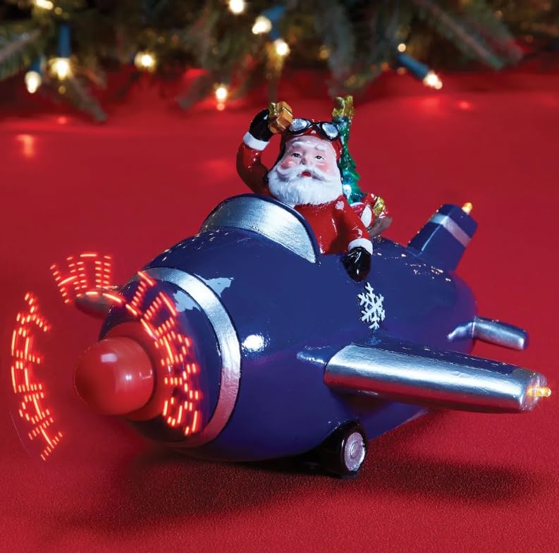 Sporty's Aviation Gifts Holiday LED Flying Santa Christmas Display, with Digital Propeller, Battery Powered