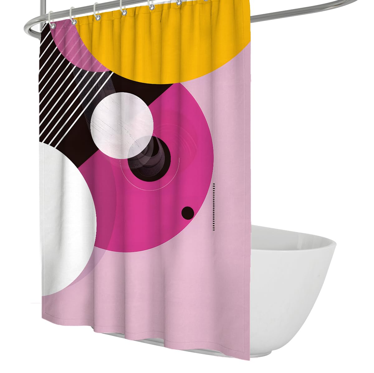 UIRINGART Contemporary Shower Curtains W160xL200cm Abstract Geometric Circle Stripe Pink Yellow Black White Art Print Mildew Mould Resistant Fabric Bathroom Curtain