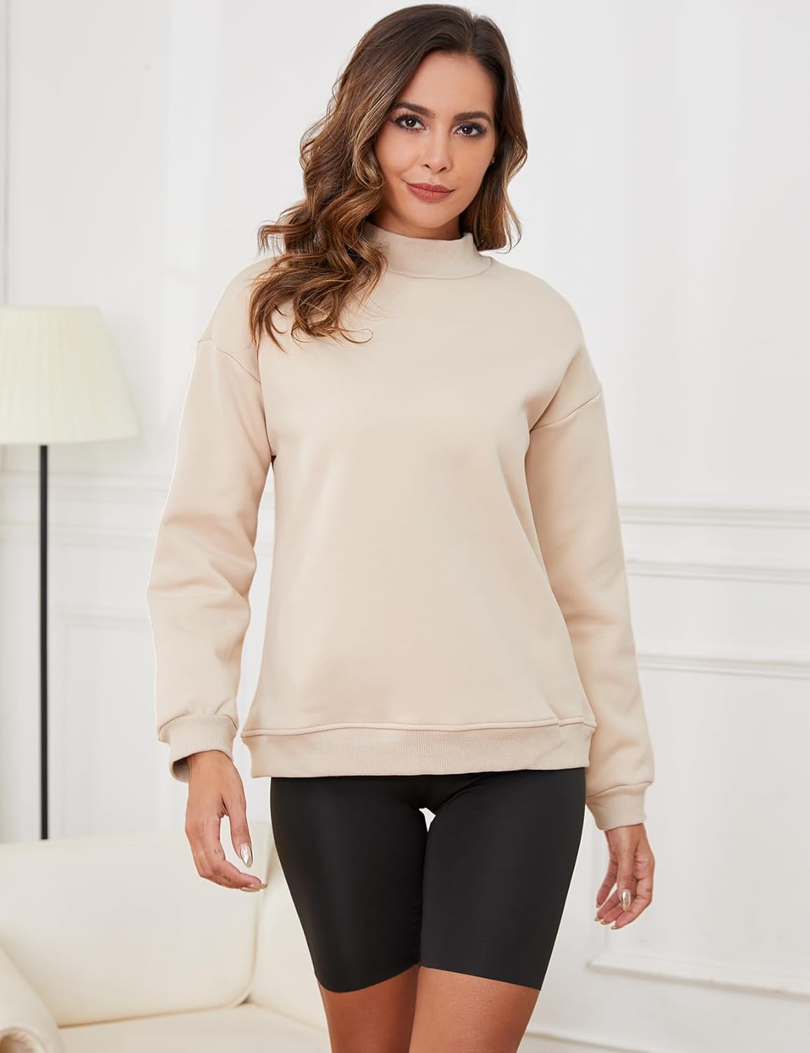 Gihuo Women's Mockneck Sweatshirt Winter Warm Fleece Sherpa Lined Pullover Tops
