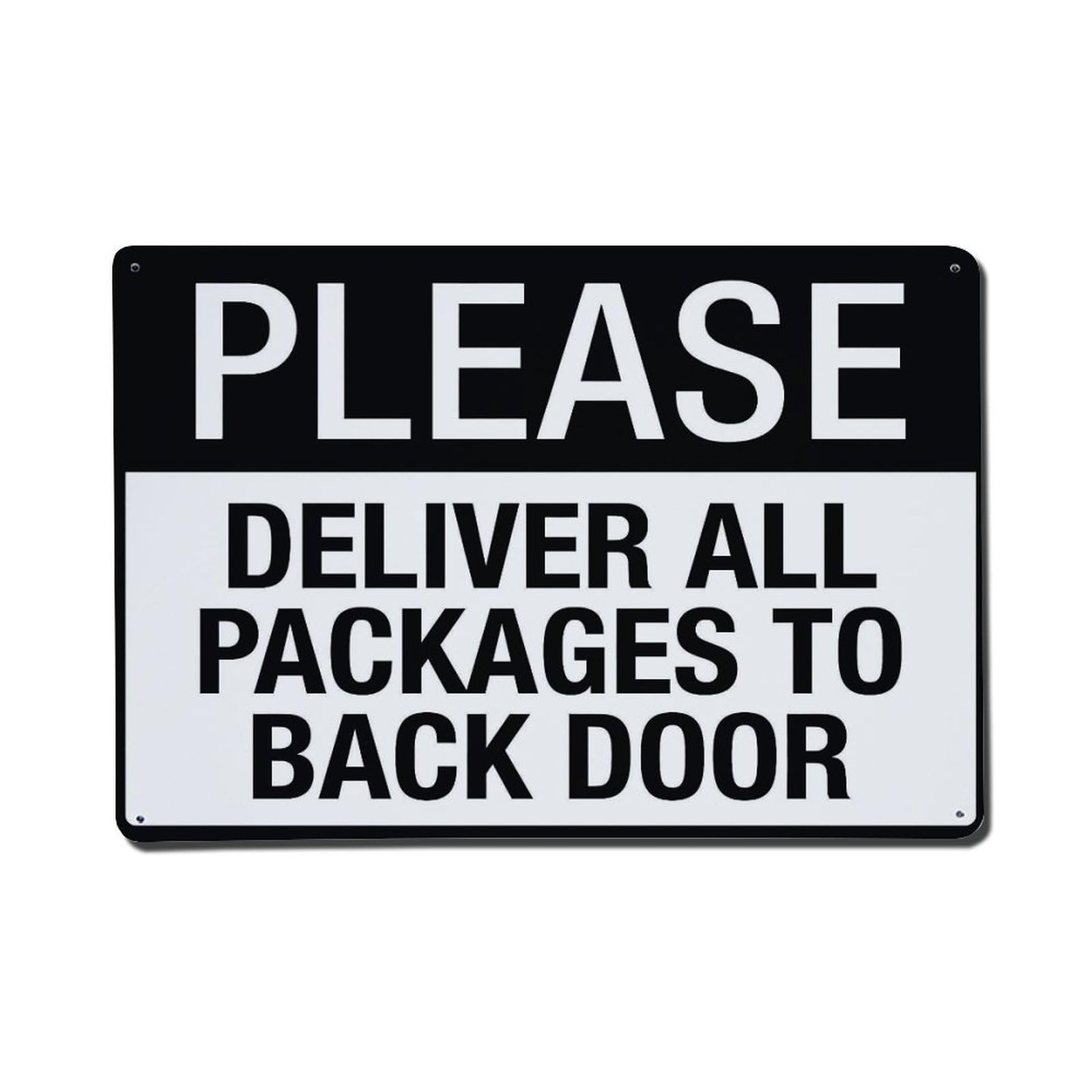 Please Deliver All Packages To Back Door Vintage Aluminium Metal Sign, Retro Wall Decor for Home, Bar, Garage & Farmhouse 20x30cm