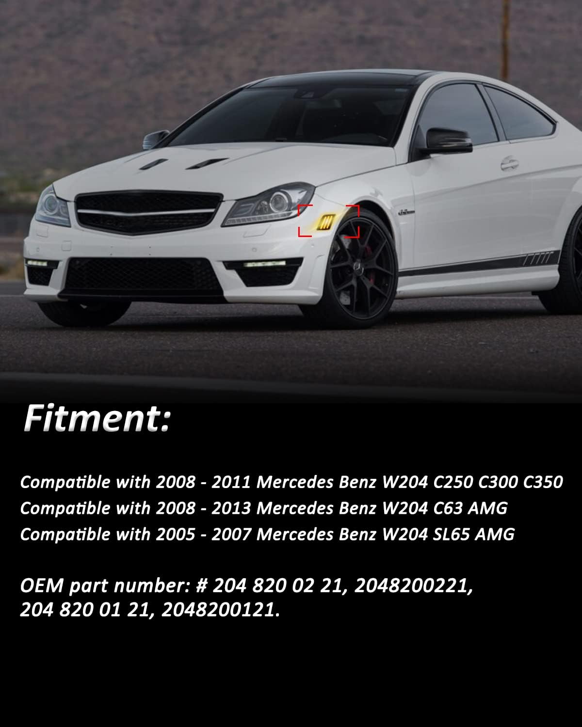 Bestview LED Side Marker Lights Compatible with 2008-2011 Mer'cedes Benz W204 C250 C300 C350 & 2008-2013 C63 AMG, Driver & Passenger Side, Smoked Len