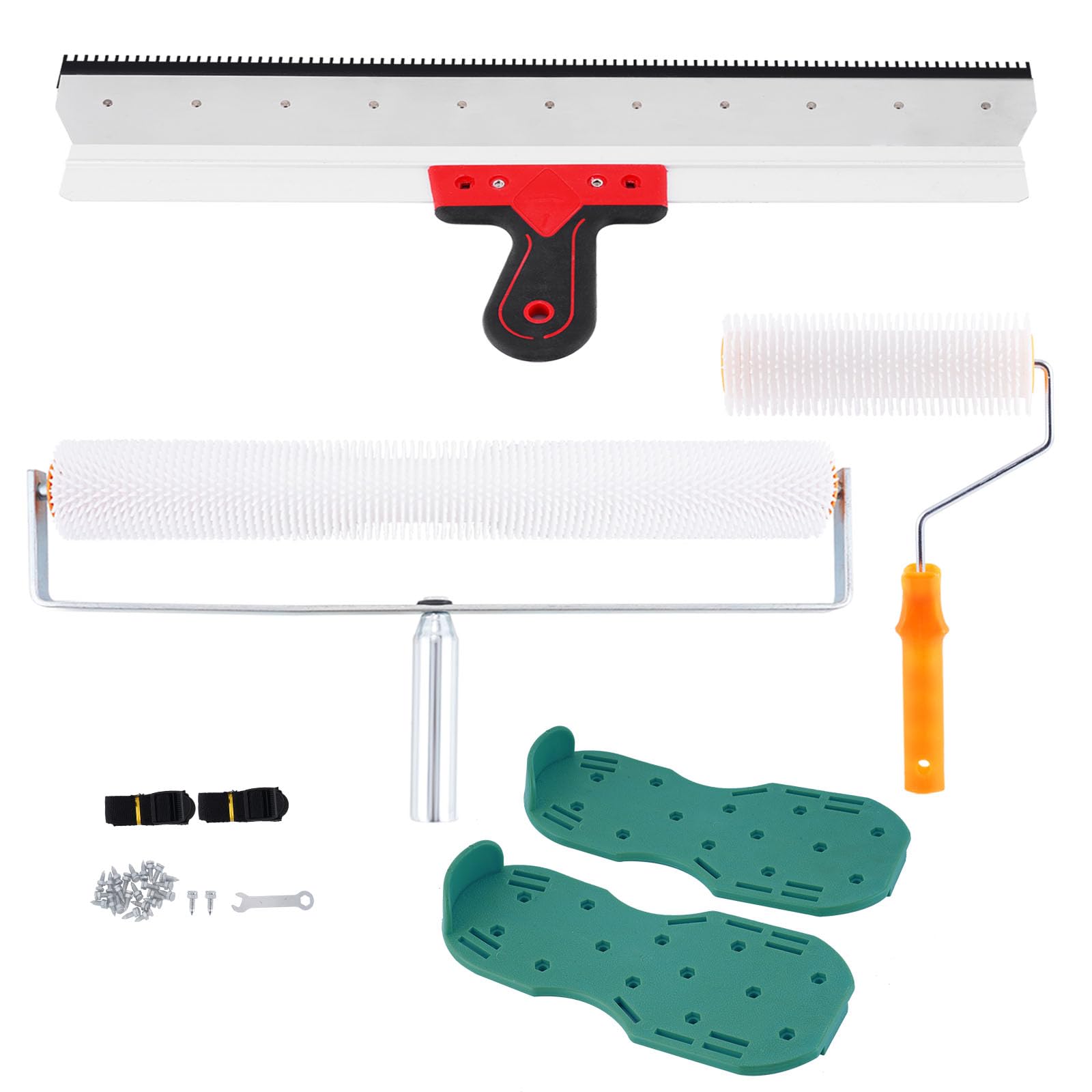 MXBAOHENG Kit di strumenti autolivellanti per cemento: Rullo Frangibolle per Autolivellante 11 mm, 300 mm Spiked Scarpe, In Acciaio Inox Raschietto Pavimento Autolivellante Cemento Tool Kit