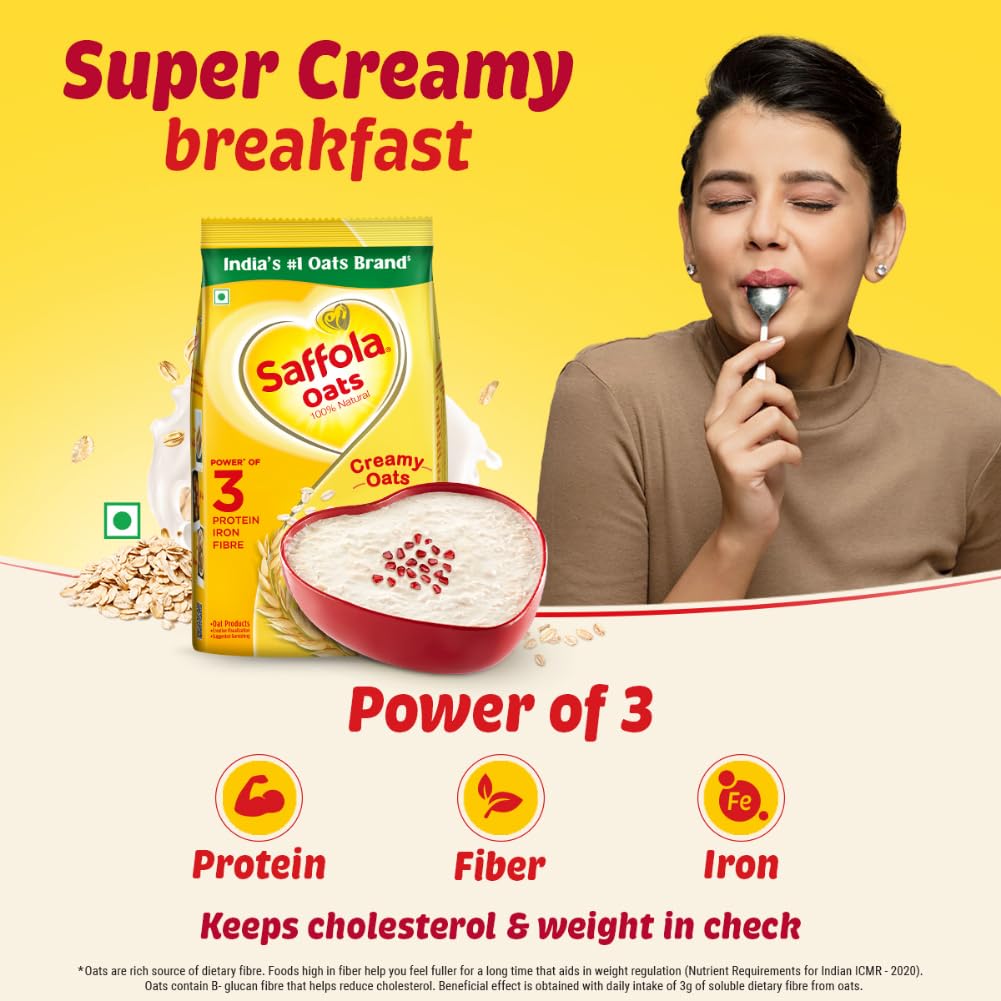 Saffola Oats | 500g | Instant Rolled |Soft & Creamy |Power of Protein, Iron & Fibre | Nutritious grain - Image 2 thumbnail