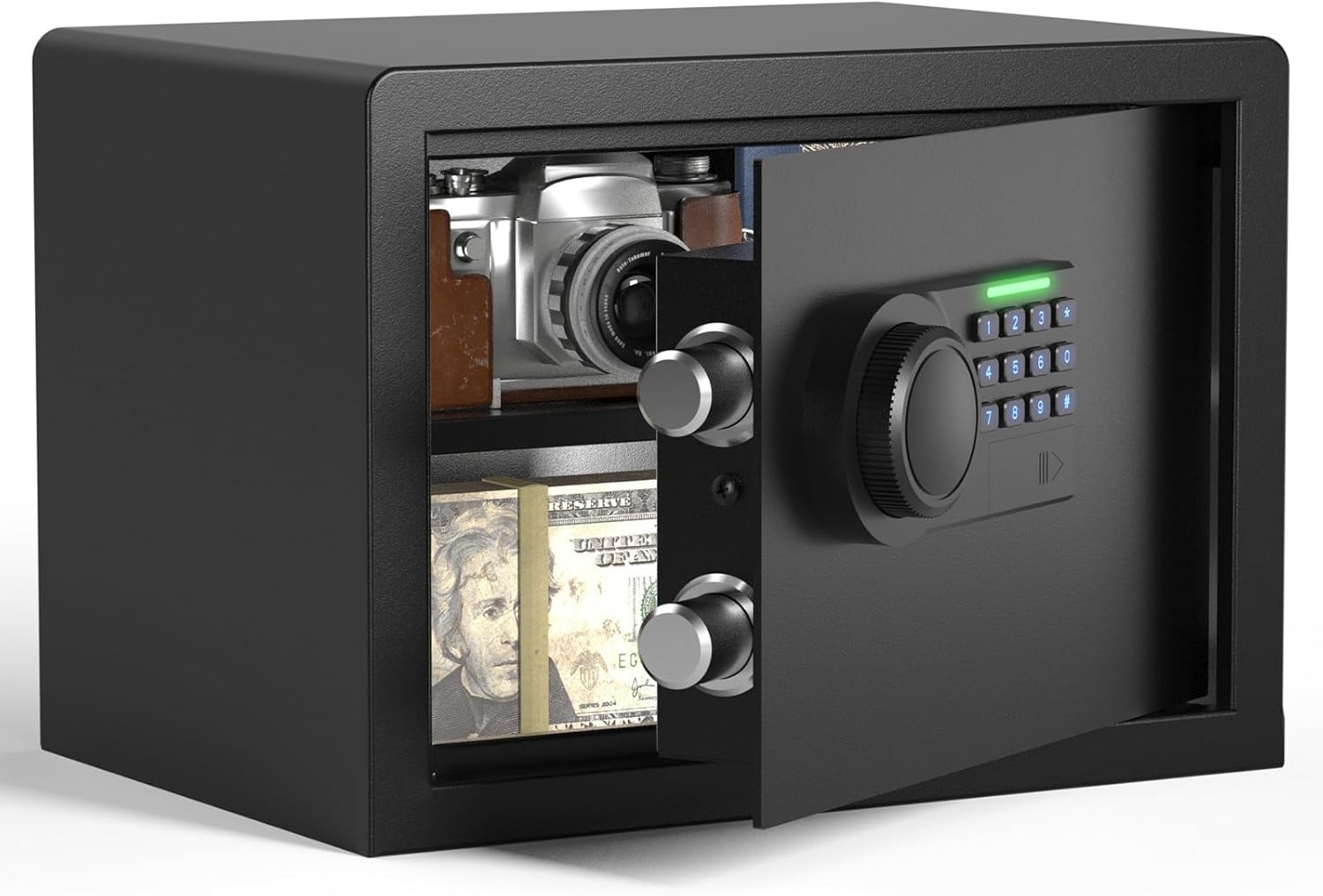 Fireproof Waterproof Safe Box - (0.77 cu. ft.) Home Safe with Silent Mode, Backlit Keypad and LED Light, Secure Money Safe Caja Fuerte Anti-Rust, Anti-Theft, Anti-Pry
