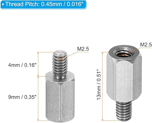 Miniatura 2 de PATIKIL M2.0.197x0.354 in+0.157 in Macho-Hembra Hex Standoff, paquete de 20 tornillos de acero inoxidable para placas base, cajas de computadoras,