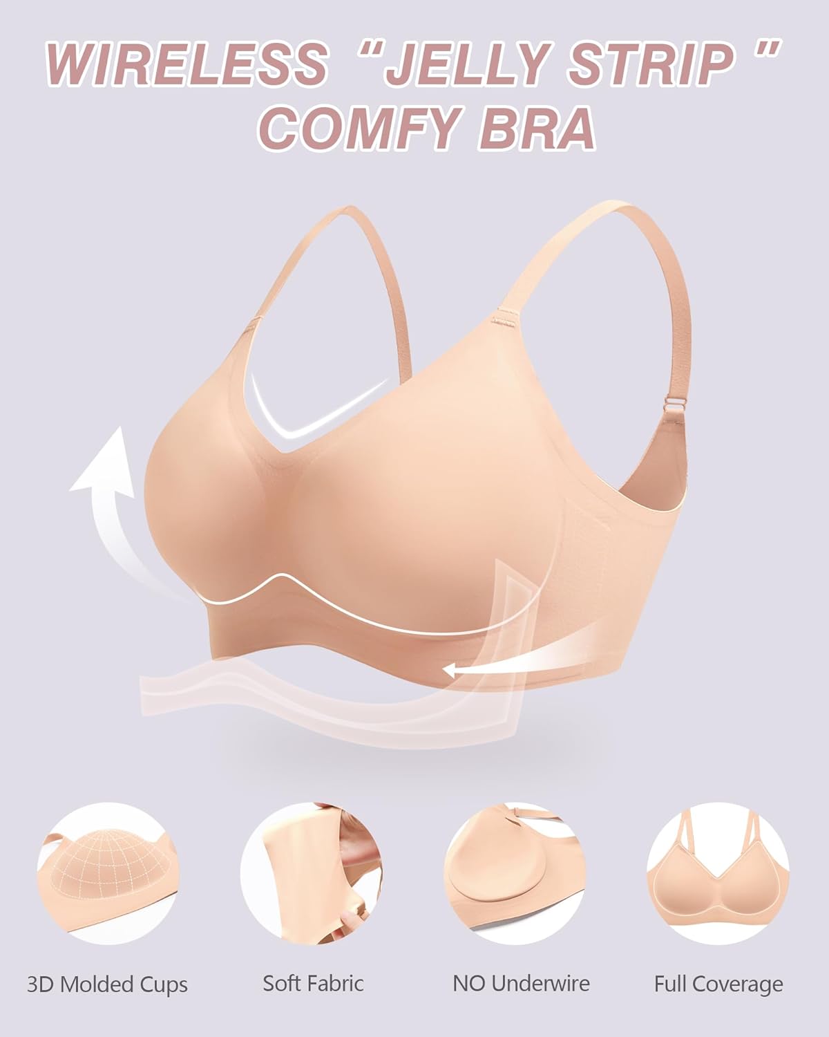 HORISUN Womens Seamless Bra Push Up No Underwire Support Padded Comfy for Women (Nude Small) - Image 5