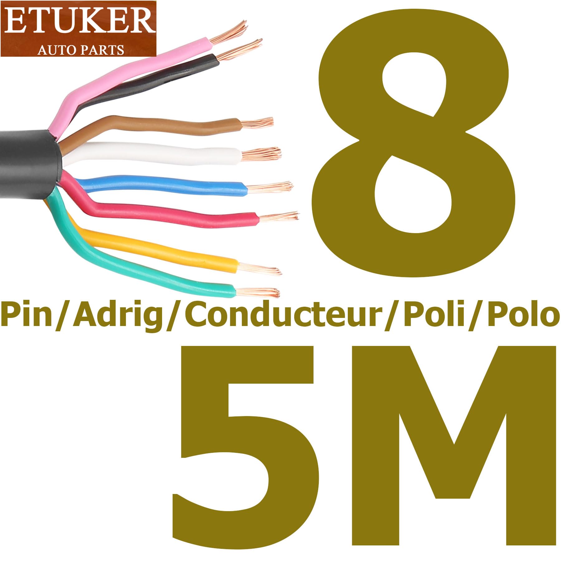 Fahrzeugkabel 8 adrig 5M Kabel Anhänger 8 polig Camping Fahrzeugleitung Kabelquerschnitt 7x0.5mm² +1x1mm² Anhänger Beleuchtung Kabel
