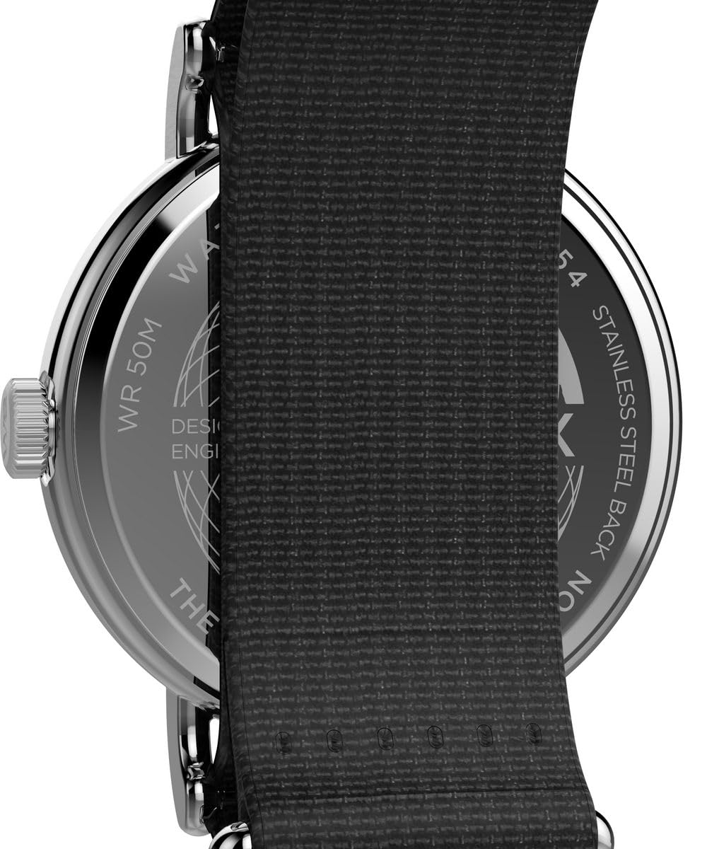 Timex Weekender Tw2W86100 Zegarek Męski, 40 mm, Czarny Pasek z Tkaniny, Czarna Tarcza i Koperta w Odcieniu Srebra