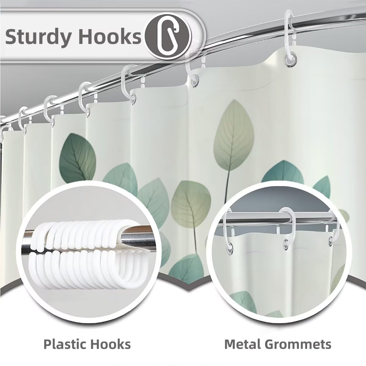 Beige Duschvorhang 240x200, Duschrollo mit 12 Duschvorhang Haken, Anlage Shower Curtains Beschwerter Saum, Waschbar Polyester Stoff Wasserdicht Extra Lang für Badewanne Badezimmer, Geschenke -3659