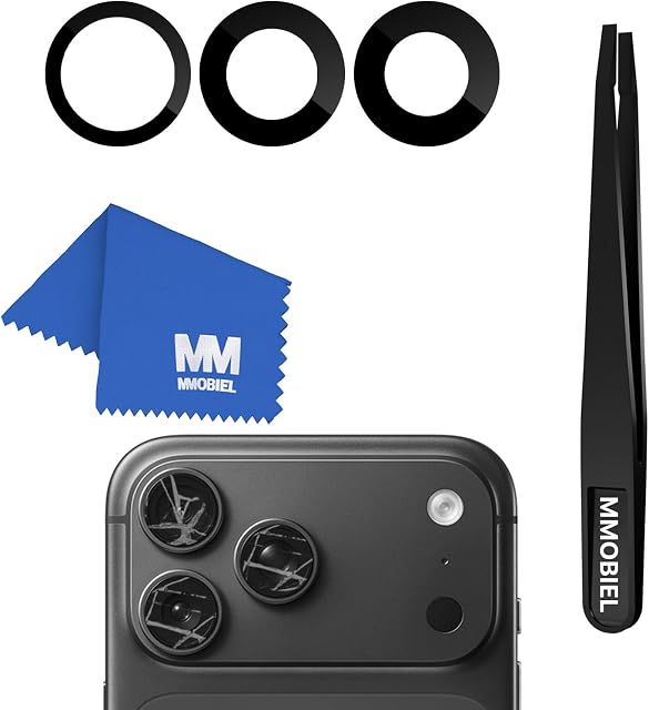 MMOBIEL Back Rear Camera Glass Lens Replacement Compatible with iPhone 17 Pro/17 Pro Max - Rear Camera Glass - Double Sided Adhesive, Tweezer and Cloth
