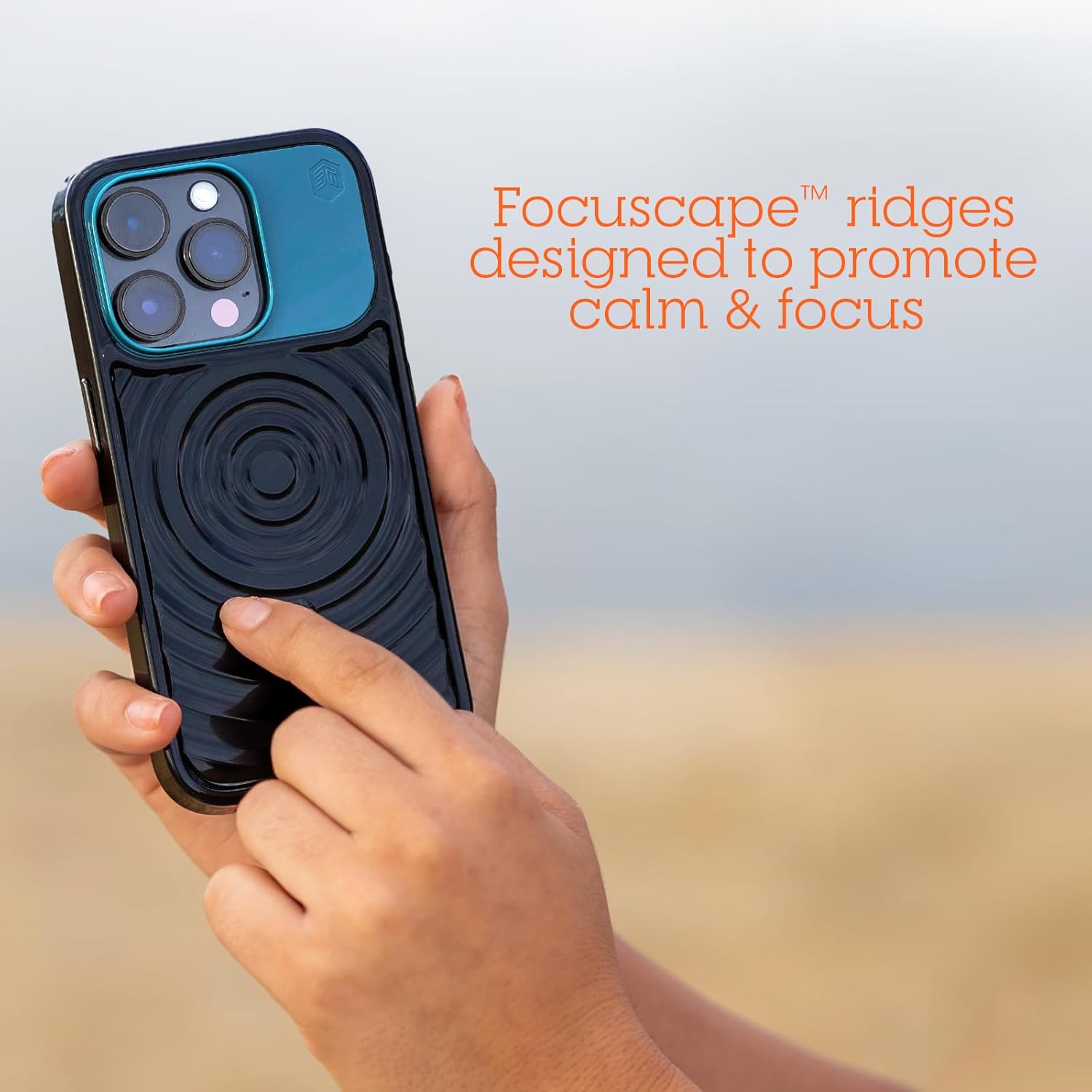 STM Reawaken Ripple MagSafe Case for iPhone 15 Pro - Designed to Calm Your Mind- Tactile Feedback - Impact Absorbing TPU for Enhanced Drop Protection - Quick Response Buttons - Black Atlantic