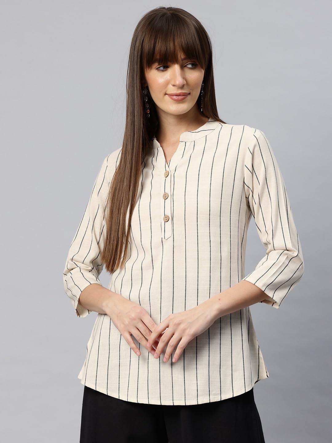 Cottinfab Off-White and Black Striped Cotton Top 4