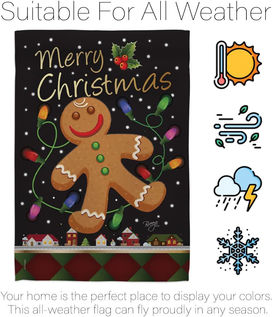 Breeze Decor S114085-BO Gingerbread Winter Christmas Decorative Vertical Flags Set, House 28"x 40" & Garden 13"x 18.5", Multi-Color
