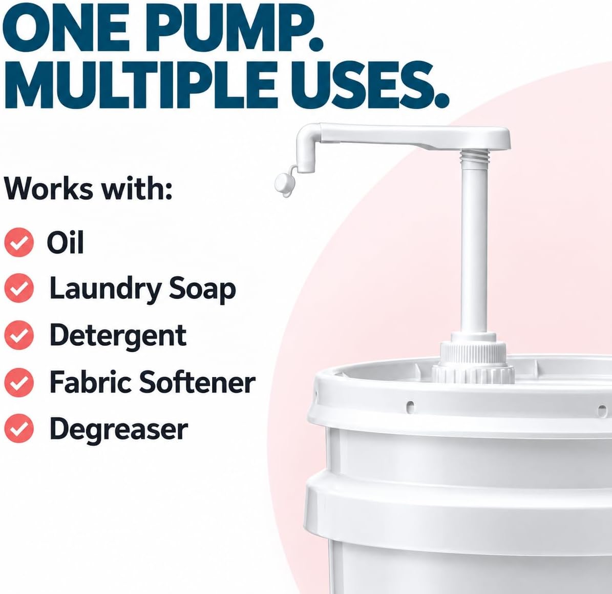 2-Heavy-Duty 5-Gallon Bucket Pump Dispensers with Leak-Proof Cap – Compatible with Oil, Laundry Soap, Detergent, Fabric Softener, Degreasers. Making it Ideal for Commercial and Household.