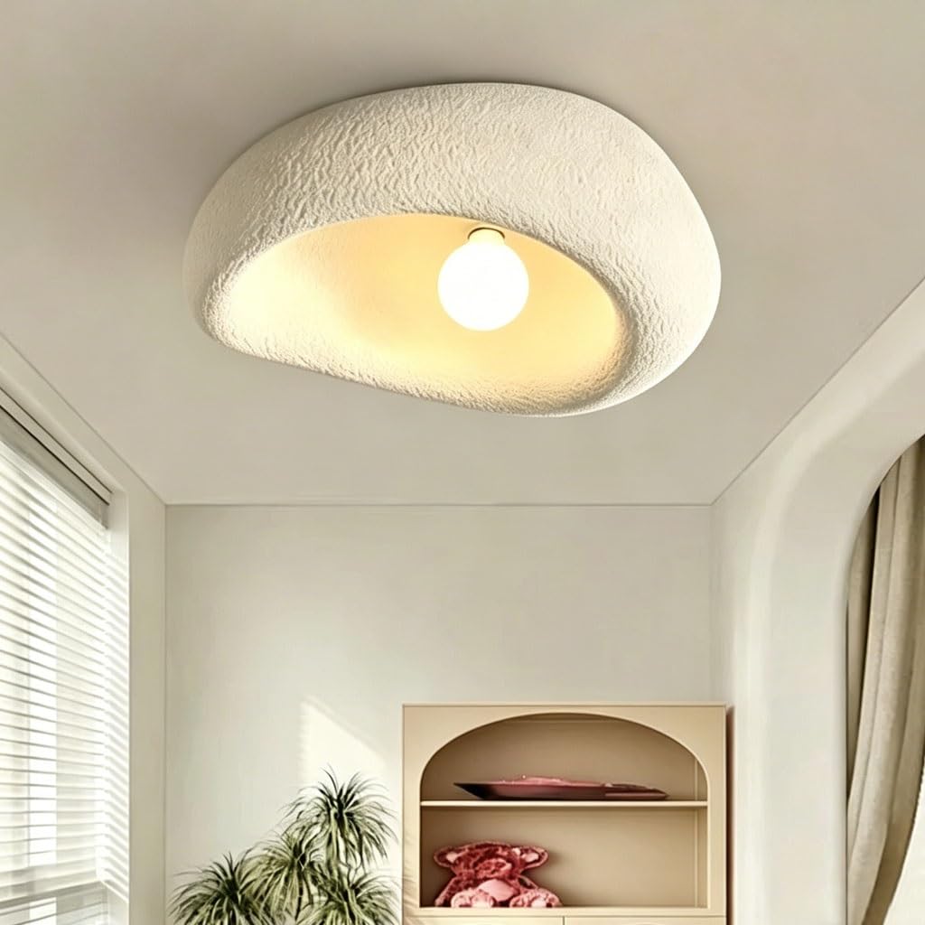 Plafoniera Moderna Luminario Soffitto Stile Wabi-Sabi Con Paralume In Polietilene Attacco E27 Luce Creativa Beige Per Camera Da Letto Soggiorno Corridoio E Cucina Illuminazione(30cm)
