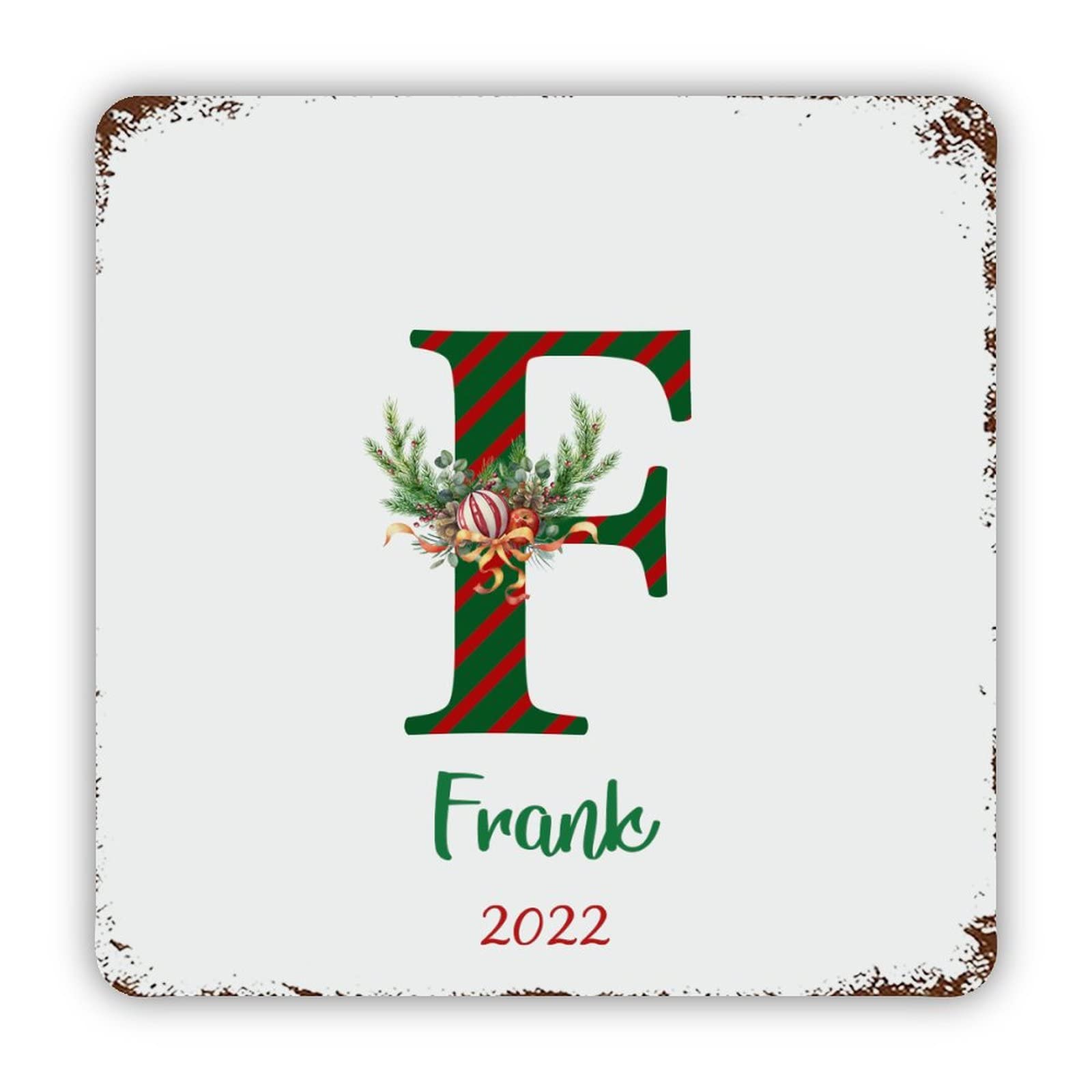 ENEDNATE Farmhouse Rustic Aluminum Sign Personalized Name Custom Initial Letter F Metal Sign Retro Aluminum Tin Sign for Kitchen Bedroom Living Room Wall Art Door Hanger Home Decor Sign 12x12 Inch