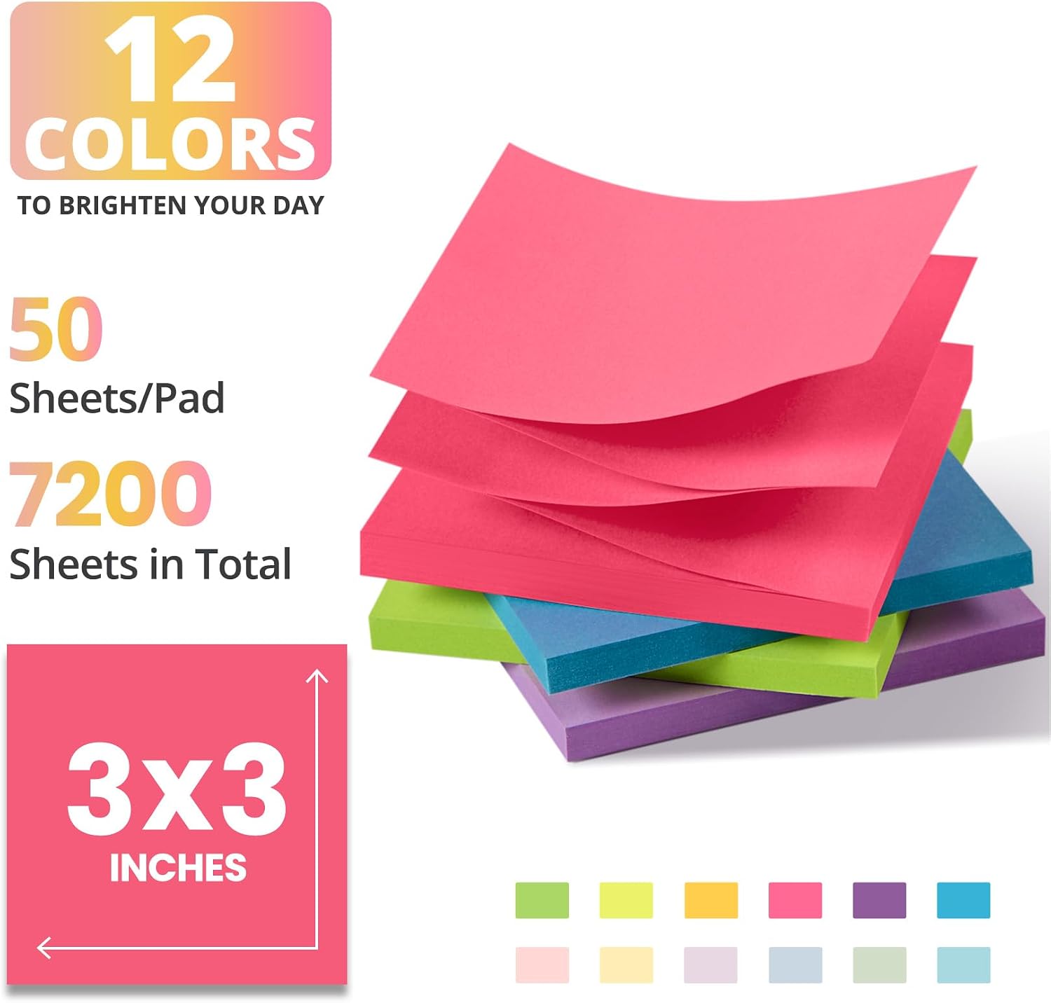 Taja 144 Pads Pop Up Sticky Notes, 3x3 Inches, Accordion Self-Stick Notes image 2