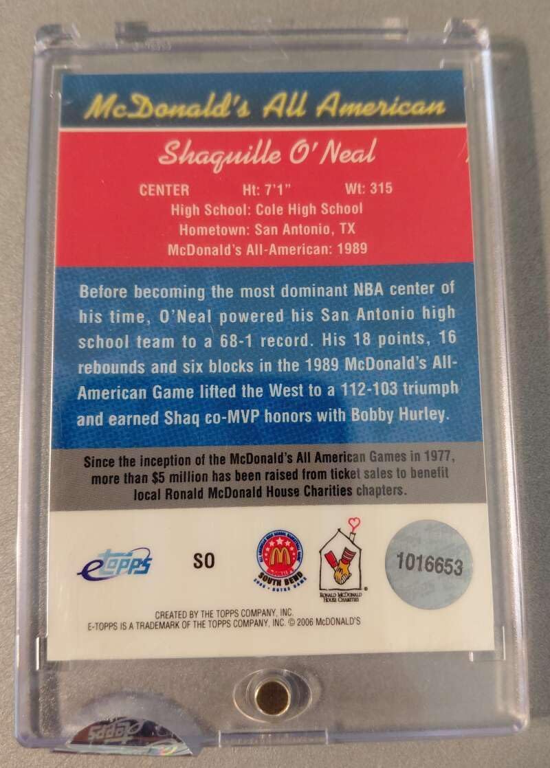 SHAQUILLE O'NEAL 2006 eTopps Uncirculated McDonalds #6 NM+-MT+ Basketball Magis