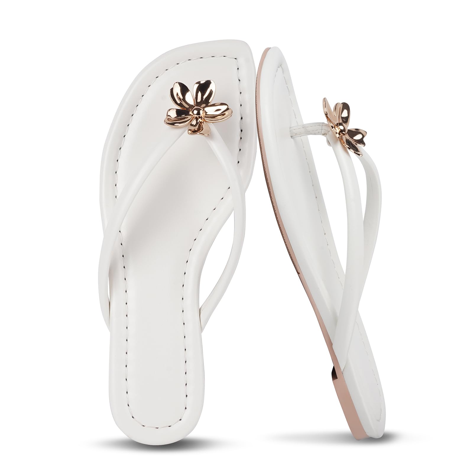 Gothictor Women's Flip Flops Floral Flat Sandals Square Toe Slip On Dressy Thong Sandals