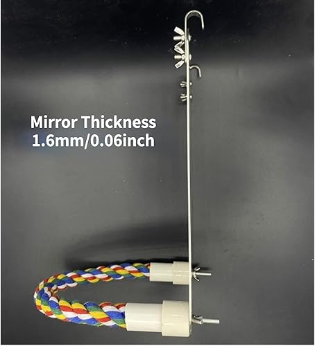 Miniatura 7 de Barn Eleven Espejo de pájaro con percha de cuerda cacatúa espejo de acero inoxidable juguete de columpio para loros jaula de loro juguetes para