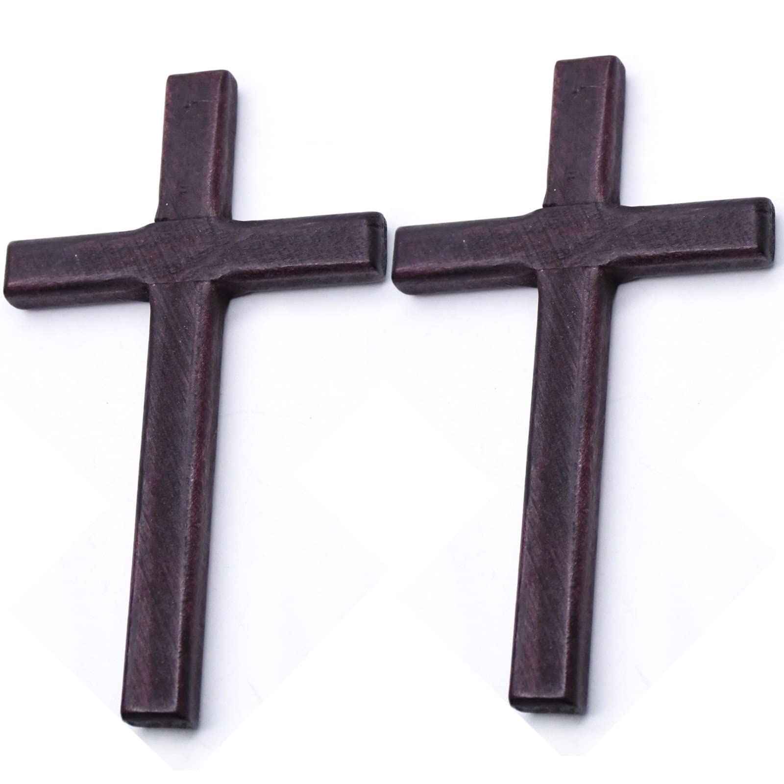 Wudaizhi Brown 2Pcs Handmade Wooden Crosses, Religious Prayer Hands Holding Wooden Cross, Religious Charm Necklace Pendant Making, Crucifix Jesus Christ Ornaments