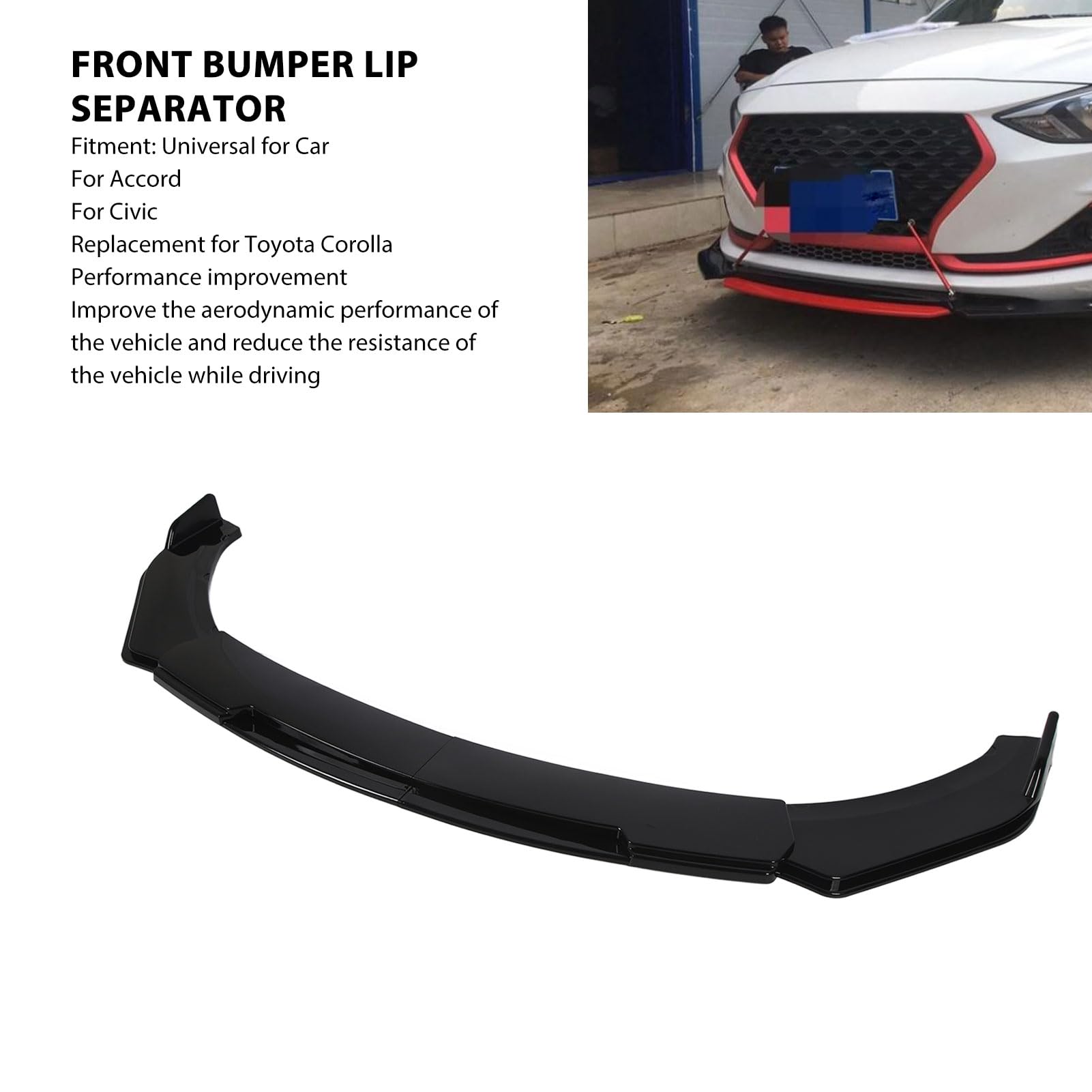 Tbest Splitter Przedniego Zderzaka 150cm Abs Błyszczący Czarny | Abs, Czarny Błyszczący, Użytkowanie na Drogach, Wspomaganie Aerodynamiczne, Siła Docisku Przy Dużej Prędkości, Wyposażenie
