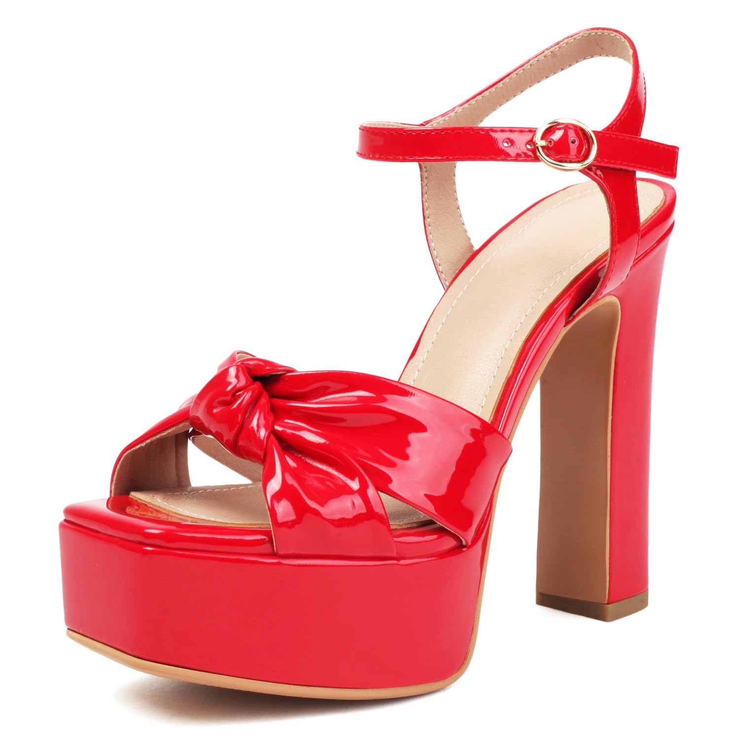 Latasa Women's Platform Heels with Bow Ankle Strap Open Toe Heeled Sandals