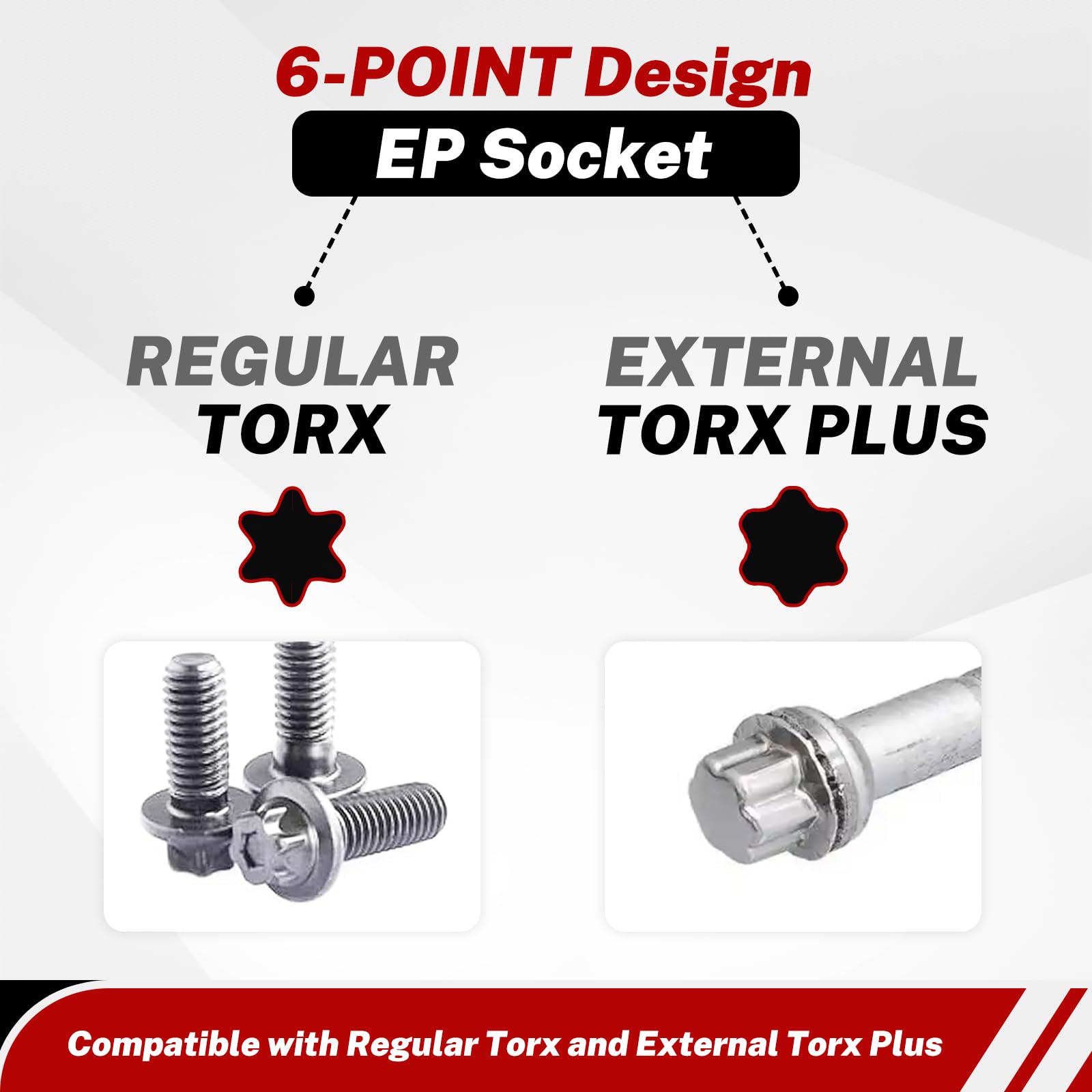 BILITOOLS Set di bussole Torx Plus esterne, 6 punti EP4-EP8, EP10-12, EP14, EP16, EP18, EP20, EP22, EP24, EP26, EP28, EP30, EP32 con 1/2 '' 3/8 '' 1/4 '' Dr, 19 pezzi presa esterna a stella per auto