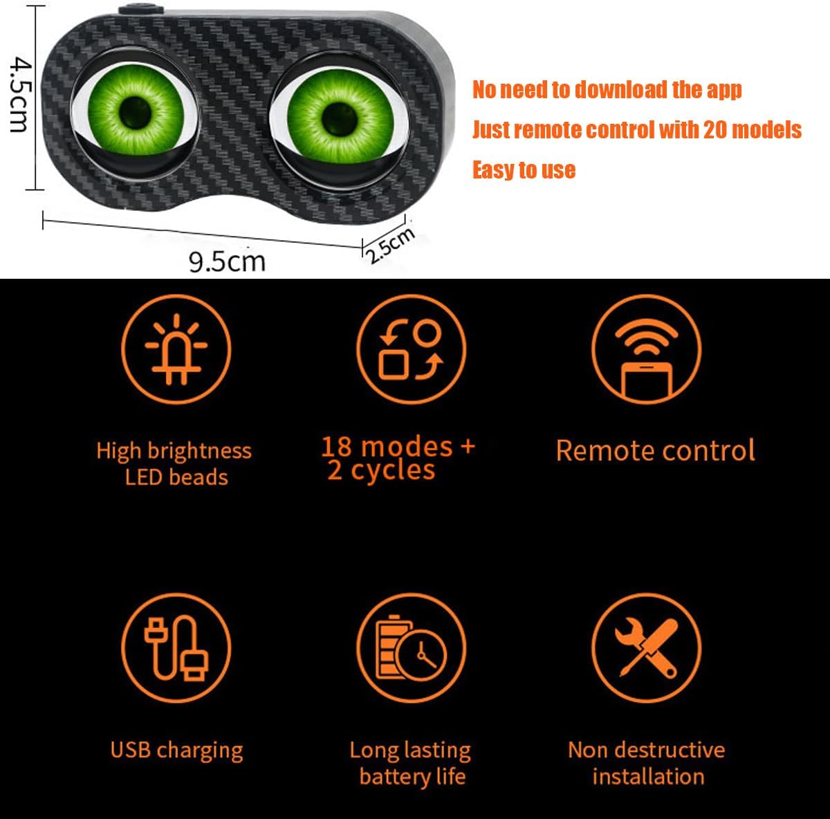 LED Dynamic Demon Eyes Bike Tail Light, 2026 Upgraded No APP Waterproof Type-C Smart 3D Lens Bicycle Tail Light with 20 Models Remote Control, LED Devil Eyes TailLight for Cycling, Motorcycle