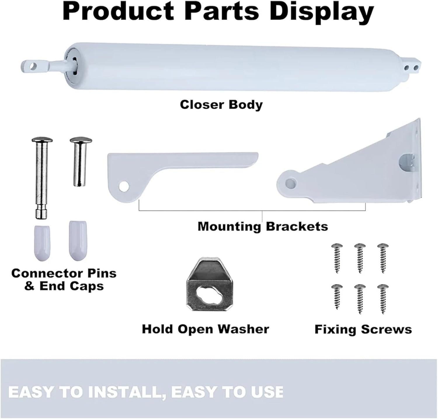 Automatic Door Closer, Pneumatic Window Screen and Door Closers with Hold-Open Window Brackets for Enhanced Home Security