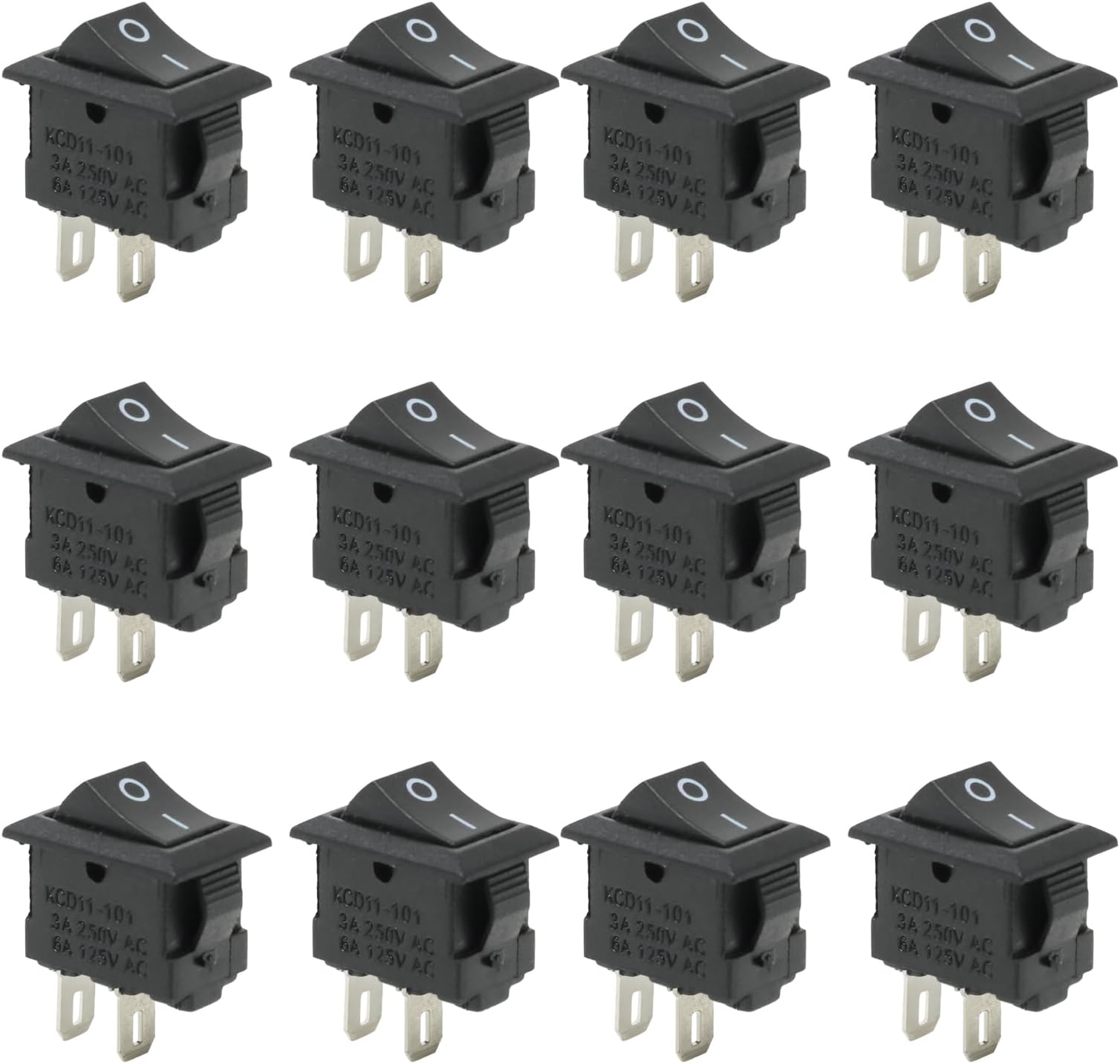 yueton 12 Pack Modern Light Switch AC 3A/250V 6A/125V 2 Pin I/O SPST Snap in Mini Boat Rocker Switch for for Electronics Projector and Home Repair